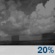 Overnight: Isolated showers.  Partly cloudy, with a low around 69. Light west wind.  Chance of precipitation is 20%.