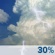 Friday: A chance of showers before 11am, then a chance of showers and thunderstorms between 11am and 2pm, then showers likely and possibly a thunderstorm after 2pm.  Partly sunny, with a high near 88. Calm wind.  Chance of precipitation is 60%. New rainfall amounts of less than a tenth of an inch, except higher amounts possible in thunderstorms. 
