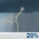 This Afternoon: Isolated showers and thunderstorms.  Mostly cloudy, with a high near 75. South wind around 6 mph.  Chance of precipitation is 20%.